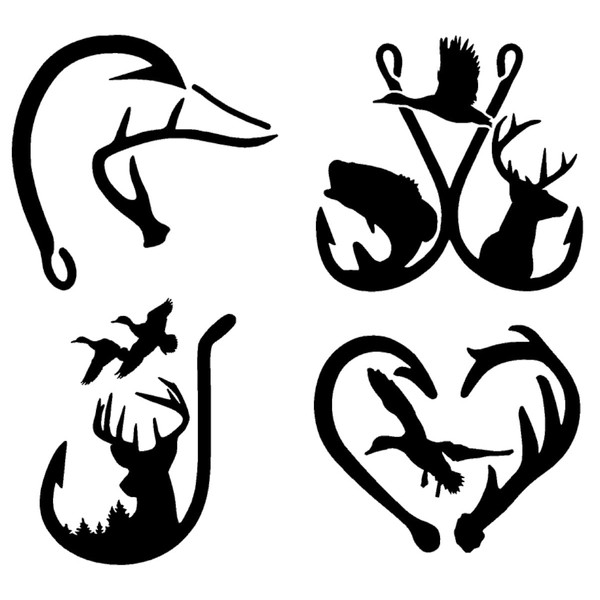 Land Air Sea Hunting Decal 4 Pack: Hook Antler Duck,
