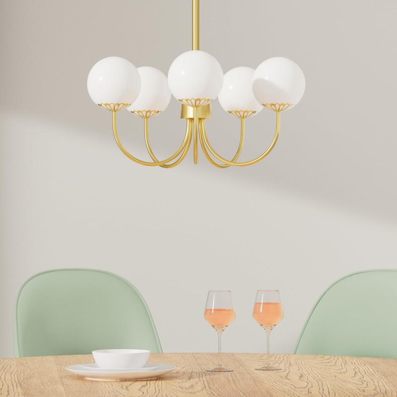 Yolsunes 5-Light Gold Chandelier, Globe Modern Sputnik Light Fixture with
