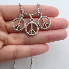 Peace Sign Pendant Necklace, Peace Symbol Charm Stainless Steel Ball Chain Long Necklace for Man Woman, Hippie Style Jewelry