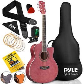 Pyle 6 String Acoustic Guitar Beginner Starter Kit 36" Guitarra Acustica Bundle Pack with Cutaway Body Set for Students Practice, Kids, Adults, Right, Purple (PGA550CAPU)