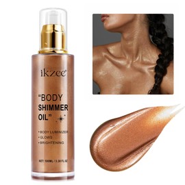 UCANBEMAKEUP Body Shimmer Oil 100ml, Moisturizing Long Lasting Body Luminizer Face Brighten, Waterproof Liquid Illuminator Body Glow, Shimmer Body Glitter Oil Highlighter Summer Glowing Makeup (#03 Bronze Gold)