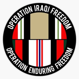 HOF Trading Operations Iraqi and Enduring Freedom Ribbons Vinyl Sticker Waterproof Decal Laptop Wall Window Bumper Sticker 5inch