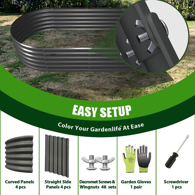 A ANLEOLIFE 6X2X1.5 ft Galvanized Raised Garden Beds Outdoor, Oval