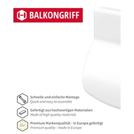 Gedotec Balcony handle made of plastic, 1 piece, handles for outdoor use including mounting material, ECON balcony handle, white RAL 9016, weather-resistant balcony door handle, pull handle