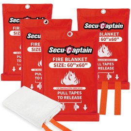 SecuCaptain Emergency Fire Blanket for Home - 60"x60" X-Large 4 Pack Flame Retardant Blankets with Fireproof Tabs for House Camping Kitchen Fire Protection Survival Safety