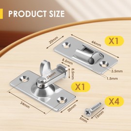 GlasFlength 90 Degree Door Bolt Stainless Steel Sliding Door Lock Right Angle Door Lock Hasp Latch with Screws Sliding Door Lock Precision Cast Deadbolt Lock for All Interior and Exterior Doors