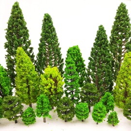 MOMOONNON 36 Pieces Mixed Model Trees 1.36-6 Inch - Train Scenery Architecture Fake Trees for DIY Crafts, Building Models, Landscape - Natural Green