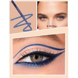 Gel Eyeliner Wasserfest,Creme Schimmernder Matter Bunt Eyeliner Pen Blau,Lang Anhaltend Wischfeste Eyelinerstift,Ultrapigmentiert Multichrome,Schnell Trocknend,Makeup Gift For Women Vegan-08