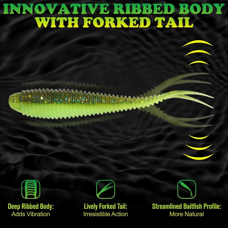 LUCKYFISHING Soft Plastic Baits Forked Tail Fishing Soft Bait for