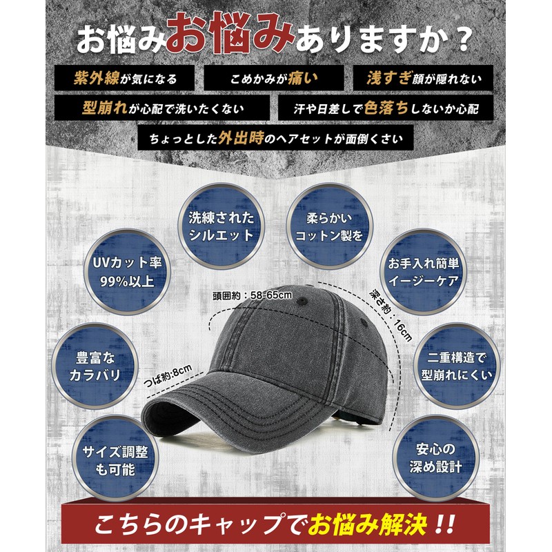GAOTEK Oversized 58-65cm Cap, Men's Large Size Hat [UPF50+・Shade Measurement・Fully