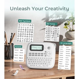 D210s Ptouch Label Maker Machine, Laminated Label Machine with-Tape 12mm 0.47 White, Label Maker Waterproof-Labels & One-Touch-Keys, Portable Labeling Maker with Keyboard for School Office Supplies