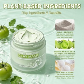 Green Tomato Clay Mask, 2-in-1 Pore Minimizer & Deep Cleanser – Purifying Face Mask and Facial Wash with Kaolin & Bentonite for Oily Skin, Blackheads, Excess Sebum – Natural Squalane & Peppermint