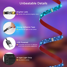 HAMLITE TV Backlight 55 inch, 11.5Ft Led Strip Lights USB Powered with Remote -Curve Design Sync on/Off with TV, Changing LED Background Bias Lighting for Living Room Decor, Gaming Decor