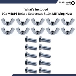 M5 Wing Nut & Bolt 10 Pack (M5 x 16mm Bolts & M5 Nuts)