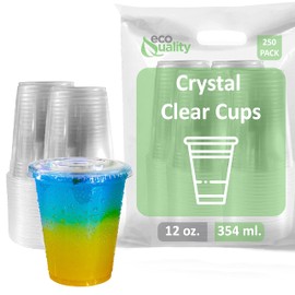 Iced Coffee Go Cups and Lids | Cold Smoothie | Plastic Cups with Lids | 12 oz Cups, 250 Pack | Clear Plastic Disposable Pet Cups | Ideal for Coffee, Parfait, Juice, Soda, Cocktail, Party Cups