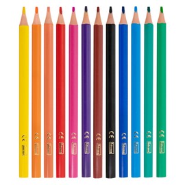 Idena 20138 Jumbo Colouring Pencils with 5 mm Thick Lead in 12 Colours, Pack of 12 Wood-Free Colouring Pencils in Ergonomic Triangle Shape, Packed in Cardboard Case