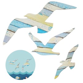 Trasylph 3Pcs Wood Seagull Beach Wall Decor, Wooden Beach Nautical Coastal Theme Art Self-adhesive Seagull Wall Sculpture for Home Bedroom Living Room