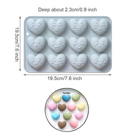 2 Pack Valentine's Day Themed Silicone Molds 12 Cavity 3D Smiley Heart Shaped Chocolate Mould Tray DIY Baking Decorating Tools for Candy Pudding Mousse Dessert Gummy Handmade Soap Clay