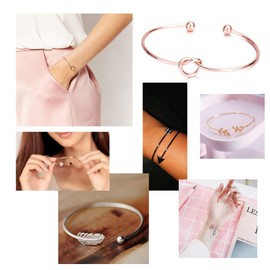 Softones 5pcs Bangle Rose Gold Bracelets for Women Heart|Olive Leaf|Arrow|Feather|Knot Heart Open Cuff Bracelet Set Adjustable