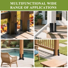 4 Pack Heavy Duty Adjustable Fence Post Brackets - Black Metal Post Base with Screws for Wood Stakes, Fence Repair, Pergola & Deck Support - Rust-Resistant, Sturdy Outdoor Bracket Kit