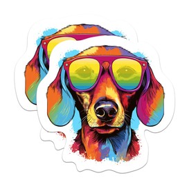 (2 Pack) Dachshund Dog Stickers - Dachshund with Sunglasses - Choose FromOver 100 Dog Breeds - 5 Inches On Longest Side - Premium Vinyl - Made in USA - BMCS0343