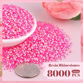 8000PCS 3mm Resin Jelly Rhinestones in Bulk (Hot Pink AB), Bedazzling Flatback Crystals Rhinestones for Crafting DIY Nail Decoration, Gems Diomand Charms for Tumbler Shoes Clothing Fabric