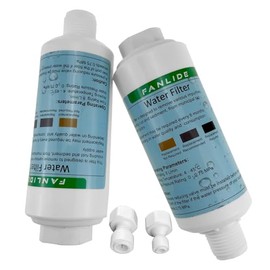 FANLIDE Filtro de agua para bidé electrónico para asientos de bidé, sistema de filtro de agua para inodoro, compatible con manguera de bidé de 1/2" 1/4" 3/8" (2 filtros + 2 adaptadores)