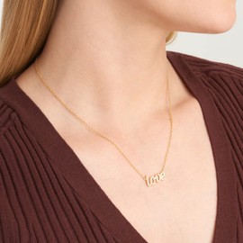 MORGAN & PAIGE .925 Sterling Silver 18K Yellow Gold Plated Statement Dainty Necklace for Women, Hypoallergenic Cursive Pendant Love Cubic Zirconia Necklace - 16in with 2in Extender Rope Chain