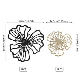 YUYFCC 7 Pcs Flowers Wall Decor Kit Metal Flowers Wall Arts Modern Flower-Shape Wall Hanging Decorations Floral Hanging Decor for Bathroom Living Room Home Office Bedroom, Black & Gold