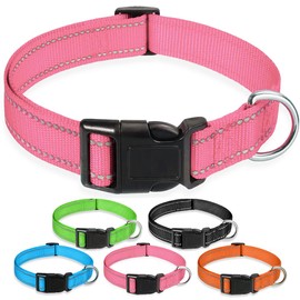 Dog Collar - Reflective Nylon Dog Collar, Adjustable Classic Pet Collar, Soft Nylon Collars with Metal Lead Attachment, Walking/Training Product for Large Dogs (Pink, 40~60cm)