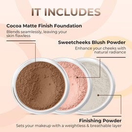 3pc FULL SIZE KIT (COCOA) Mineral Makeup Foundation Set Sheer Powder Bare Face Matte Cover