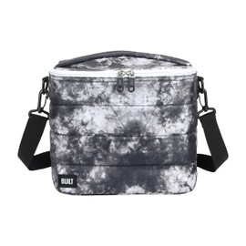 Built Puffer Crossbody Lunch Bag Lightweight, Insulated and Reusable, Black and White Nightfall Tie Dye, 13 Can Capacity