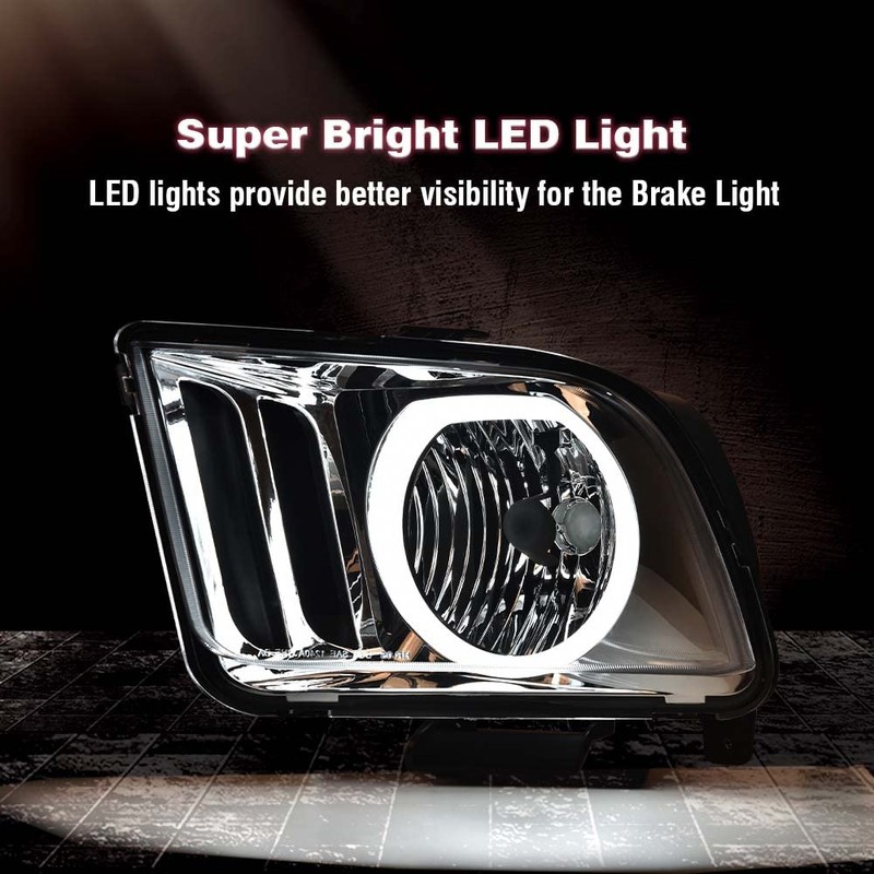 CROSSDESIGN LED DRL Headlights Compatible with Ford Mustang 2005-2009 bumper