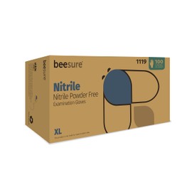BeeSure BE1119 Nitrile Powder Free Exam Gloves, 3.5 mil, Blue, X-Large (Pack of 100)
