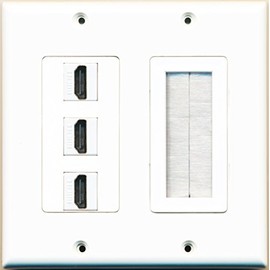 RiteAV - 3 Port HDMI + 1 Brush Wall Plate Female White Decorative 2 Gang