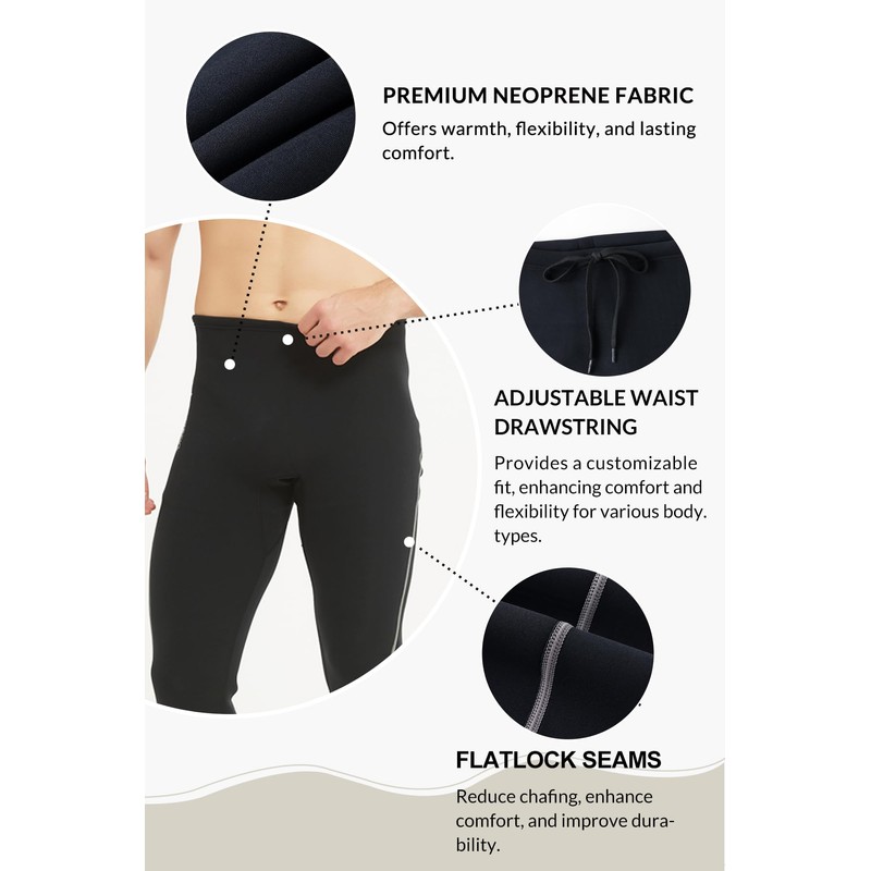 Lemorecn Wetsuit Pants for Men 2mm, Super Stretch Neoprene Wetsuit