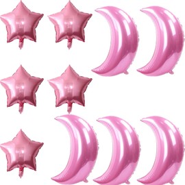 10Pcs Large Moon Star Foil Balloons Set with 5Pcs 28 Inch Large Moon Foil Balloons and 5 18 Inch Foil Star Balloons for Baby Shower Wedding Decors Anniversary Birthday Decorations Party Decoration