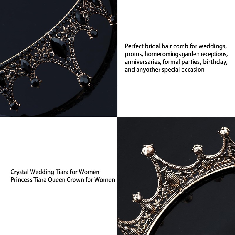 Amariver Black Crystal Tiara Crown for Women Gothic Gold Crown