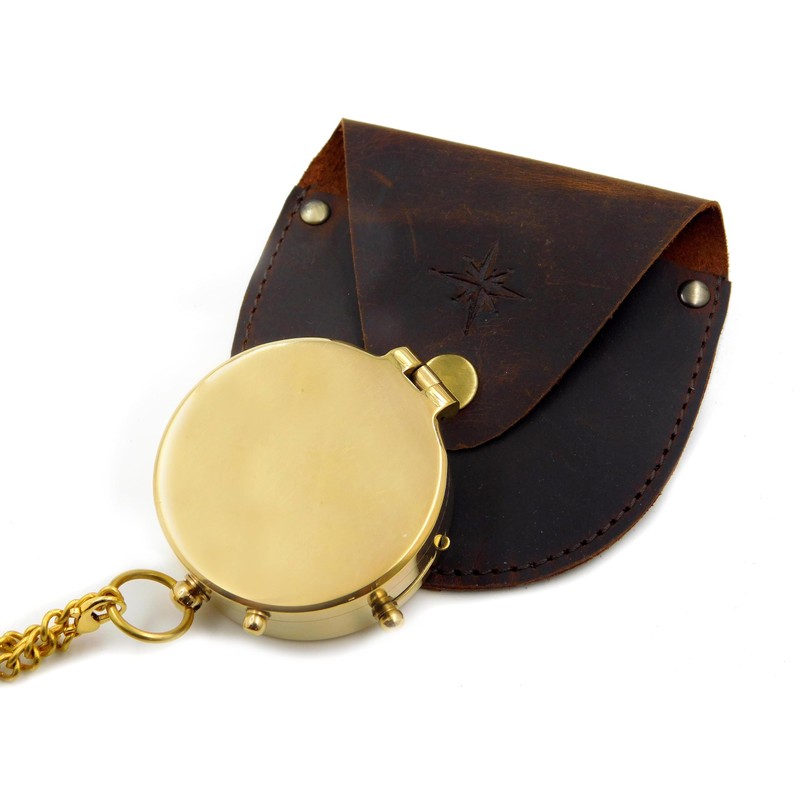 KHUMYAYAD Vintage Antique Brass Compass with Leather Case for Outdoor