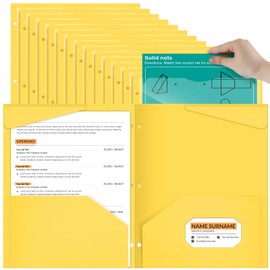 Henoyso 60 Pack 2 Pocket Folders with Clear Front Pocket 3 Hole Punched Plastic Heavy Duty Folders with Pockets for 3 Ring Binder Folders for 11 x 9 Inch Paper Holder Office Classroom(Yellow)