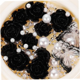Vaguelly Black Camellia Rhinestone Nail Charms 4 Boxes Flower Nail Decorations Pearls and Gems and Professionals