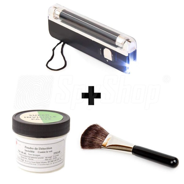 SpyShop Kit UV | Poudre UV, lampe UV, pinceau | Kit de détective | Maintenant encore plus efficace !