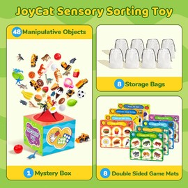 JoyCat Alphabet or Themed Mystery Box Toy, Letters Sorting Matching Game Activities, Montessori Sorting Toys with Sensory Play Box, Preschool Learning:_48 PCS Theme Toys