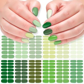 DANNEASY 12 Sheets Nail Polish Stickers Full Nail Wraps for Women Solid Color Fingernails Wraps Self Adhesive Nail Polish Strips Gel Nail Strips with Nail File, Cuticle Stick - Green