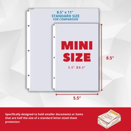 Office Werks 100 Pack of Heavyweight Clear Mini Sheet Protectors, 5.5" x 8.5", Top Load, Reinforced Holes, Acid-Free/Archival Safe, Plastic Sleeves for Binders Documents