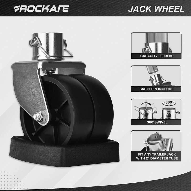Rockane Dual 6'' Trailer Jack Swivel Caster Wheel Replacement with