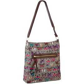 Eye Catch TM - Ladies Oil Cloth Cross Body Womens Butterfly Design Shoulder Bag Grey