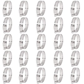 Keadic 25Pcs Adjustable Fuel Line Clips Worm Gear Hose Clamp Assortment Kit for Various Pipes Automotive Mechanical Use - 304 Stainless Steel (27-51mm)