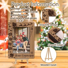 OXRUN Christmas Gifts for Women Men Friends, Merry Christmas Picture Frame, 4x6 Santa, Reindeer Photo Frames with Easel for Tabletop Display Photo Insert - I01