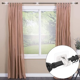 4PCS No Drill Curtain Rod Brackets No Drilling Curtain Rod Holders Self Adhesive Curtain Rod Hooks Nail Free Adjustable Curtain Hangers,Non Screw Damage Stick On Drapery Rod Bracket for Wall Window